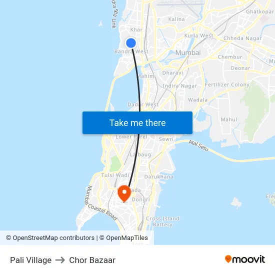 Pali Village to Chor Bazaar map