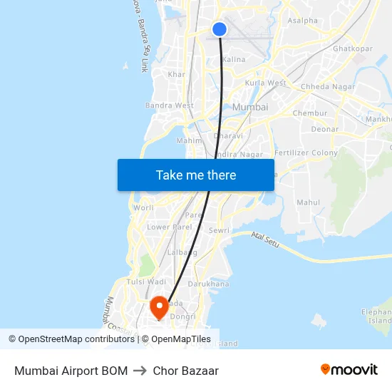 Mumbai Airport BOM to Chor Bazaar map