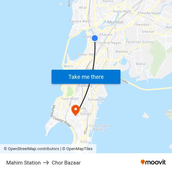 Mahim Station to Chor Bazaar map