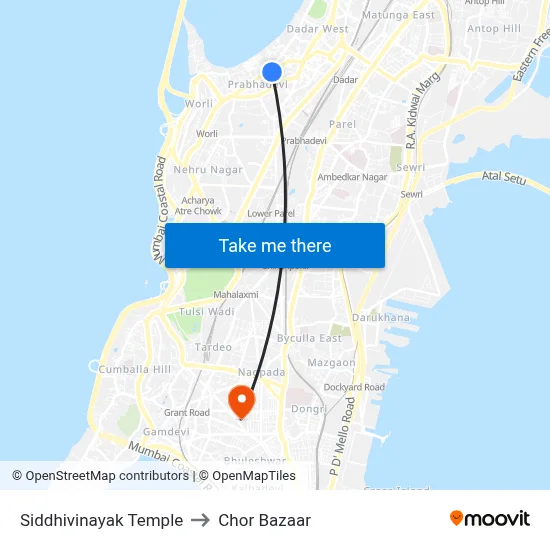 सिद्धिविनायक मंदिर to चोर बाजार map