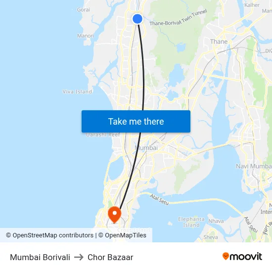 Mumbai Borivali to Chor Bazaar map