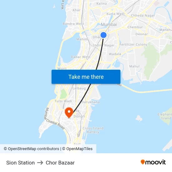 Sion Station to Chor Bazaar map