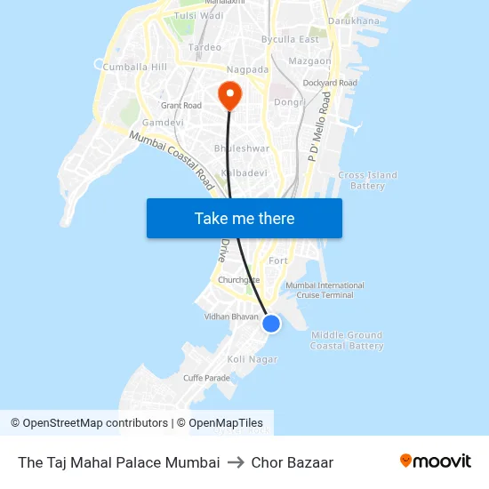 The Taj Mahal Palace Mumbai to Chor Bazaar map