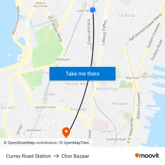 Currey Road Station to Chor Bazaar map