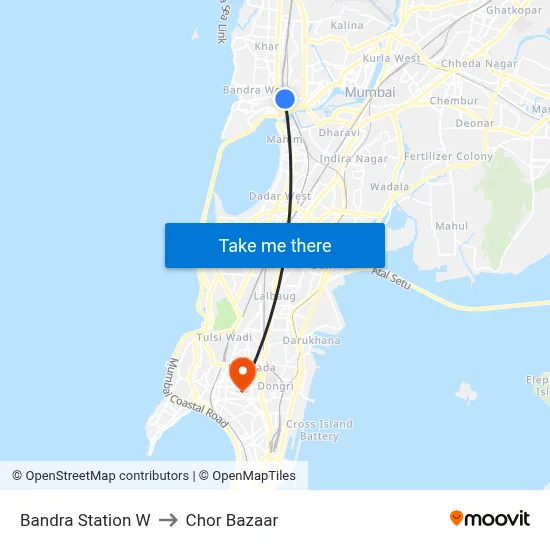 Bandra Station W to Chor Bazaar map
