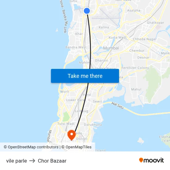 vile parle to Chor Bazaar map