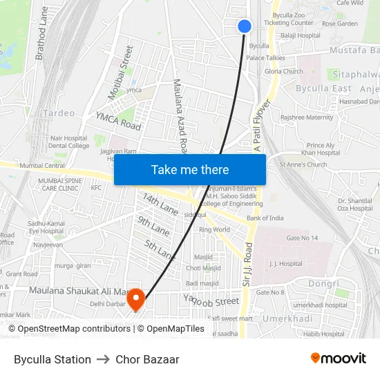 Byculla Station to Chor Bazaar map
