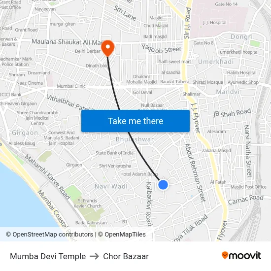 Mumba Devi Temple to Chor Bazaar map