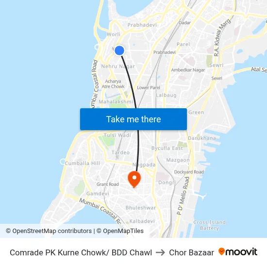 Comrade PK Kurne Chowk/ BDD Chawl to Chor Bazaar map