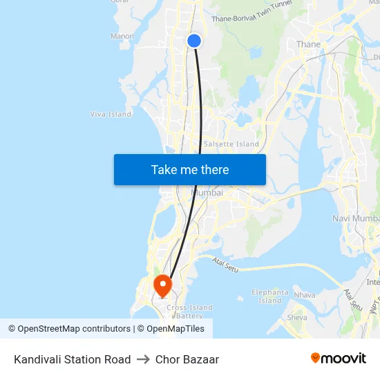 Kandivali Station Road to Chor Bazaar map