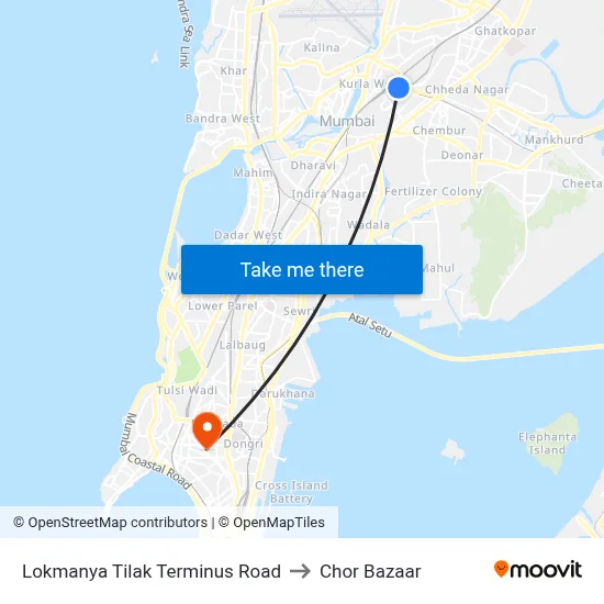 Lokmanya Tilak Terminus Road to Chor Bazaar map