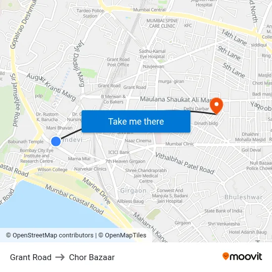 Grant Road to Chor Bazaar map