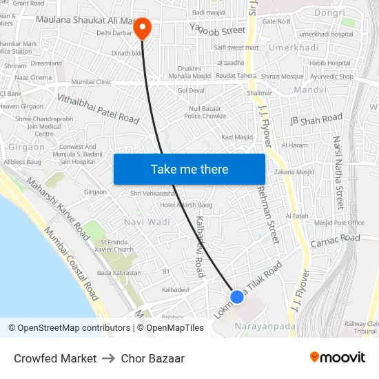 Crowfed Market to Chor Bazaar map