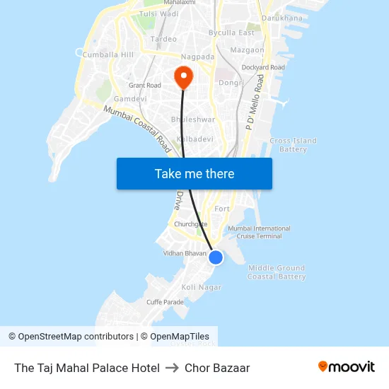The Taj Mahal Palace Hotel to Chor Bazaar map