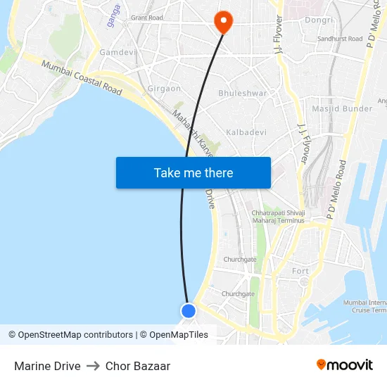 Marine Drive to Chor Bazaar map