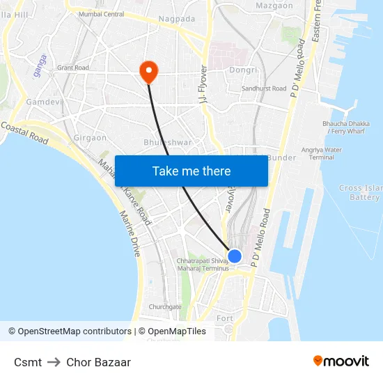 Csmt to Chor Bazaar map