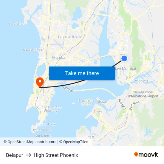Belapur to High Street Phoenix map