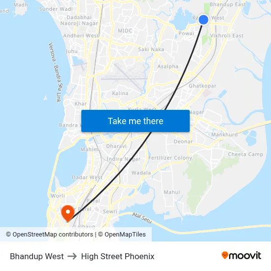 Bhandup West to High Street Phoenix map
