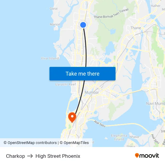Charkop to High Street Phoenix map