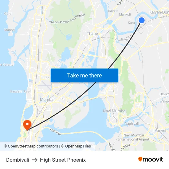 Dombivali to High Street Phoenix map