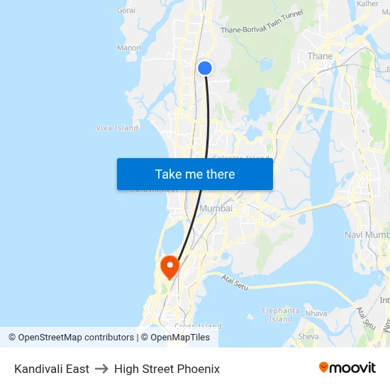 Kandivali East to High Street Phoenix map