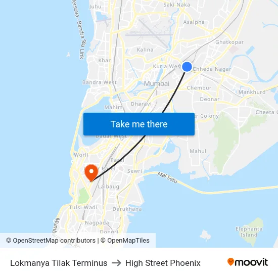 Lokmanya Tilak Terminus to High Street Phoenix map