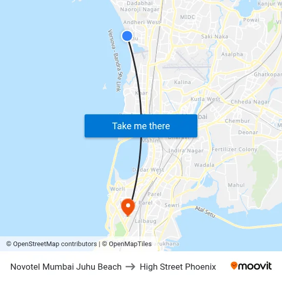Novotel Mumbai Juhu Beach to High Street Phoenix map