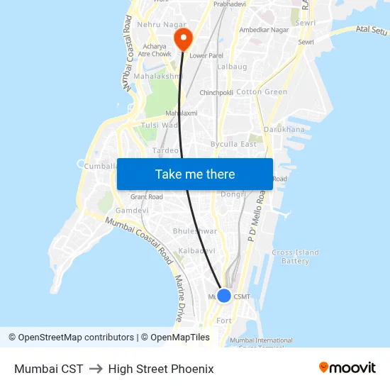 Mumbai CST to High Street Phoenix map