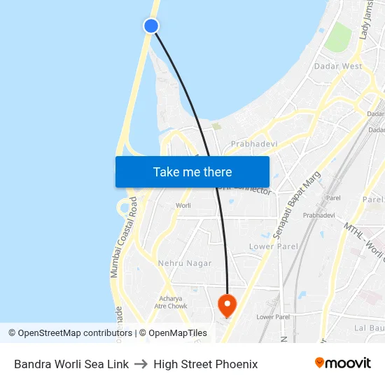 Bandra Worli Sea Link to High Street Phoenix map