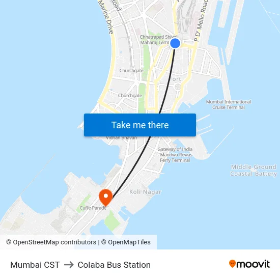 Mumbai CST to Colaba Bus Station map
