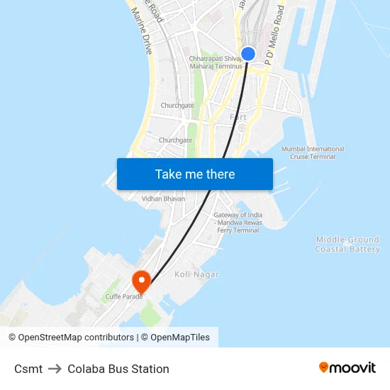 Csmt to Colaba Bus Station map
