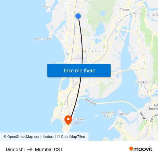 Dindoshi to Mumbai CST map