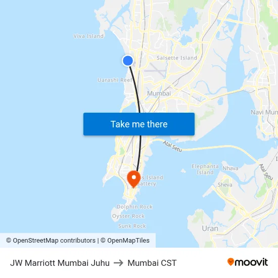 JW Marriott Mumbai Juhu to Mumbai CST map