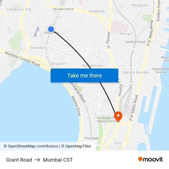 Grant Road to Mumbai CST map