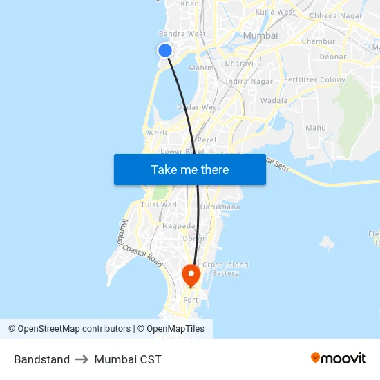 Bandstand to Mumbai CST map