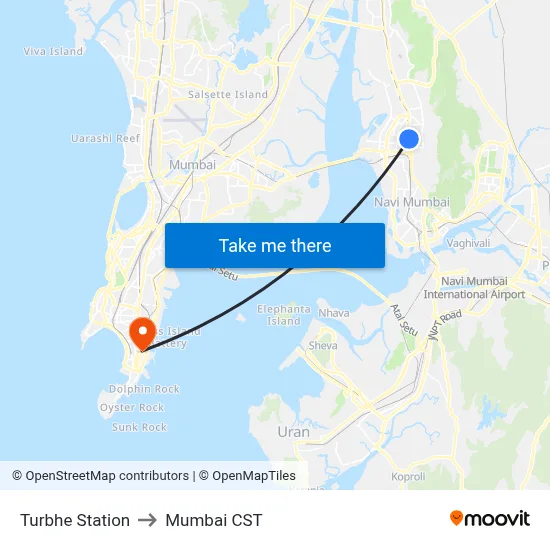Turbhe Station to Mumbai CST map