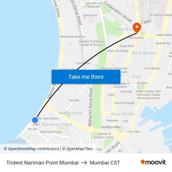 Trident Nariman Point Mumbai to Mumbai CST map