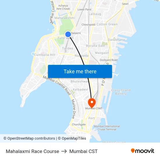 Mahalaxmi Race Course to Mumbai CST map