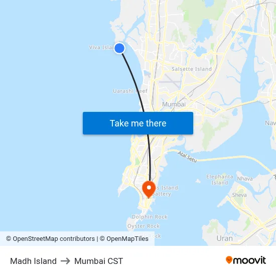 Madh Island to Mumbai CST map