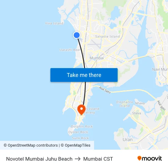 Novotel Mumbai Juhu Beach to Mumbai CST map
