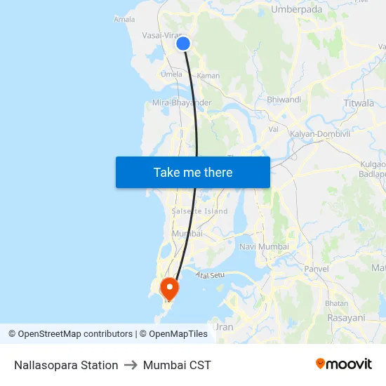Nallasopara Station to Mumbai CST map