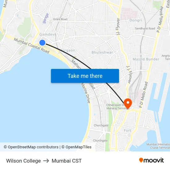 Wilson College to Mumbai CST map