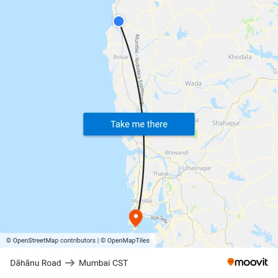 Dāhānu Road to Mumbai CST map