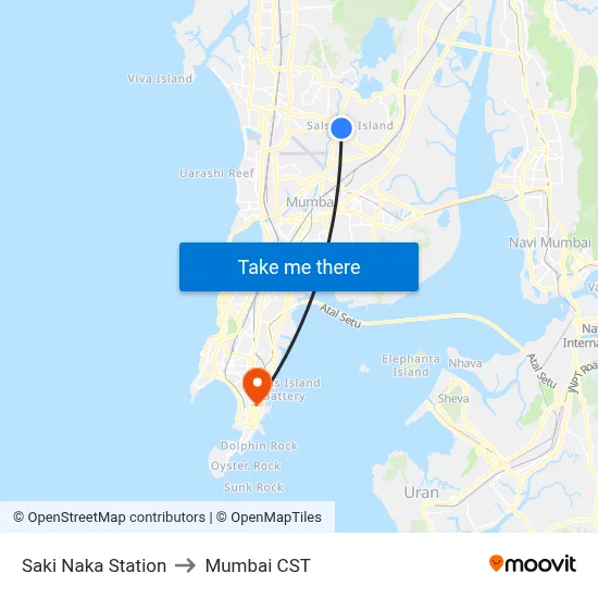 Saki Naka Station to Mumbai CST map