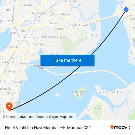Hotel Vashi Inn Navi Mumbai to Mumbai CST map