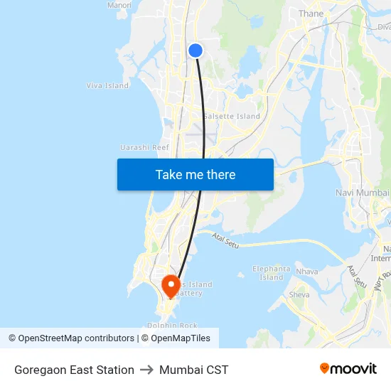 Goregaon East Station to Mumbai CST map