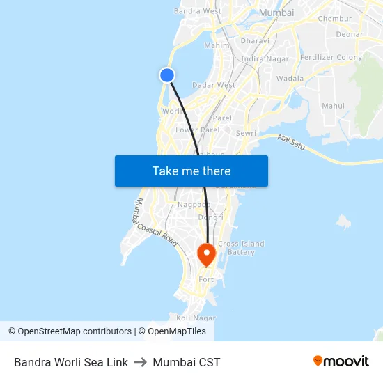 Bandra Worli Sea Link to Mumbai CST map