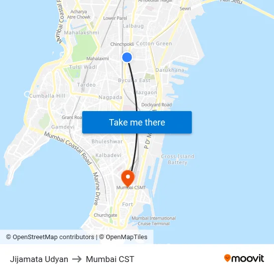 Jijamata Udyan to Mumbai CST map