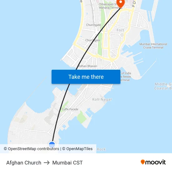 Afghan Church to Mumbai CST map