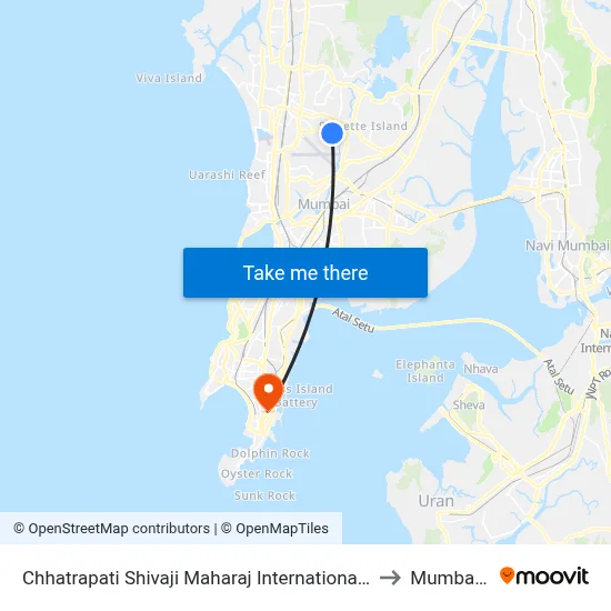 Chhatrapati Shivaji Maharaj International Airport (Sahar) to Mumbai CST map